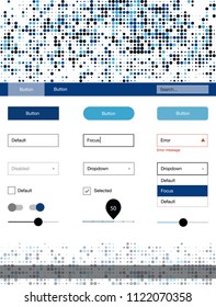 Dark BLUE vector ui kit with dots. Colorful Style guide with circles on abstract background. Beautiful layout for websites, landing pages.
