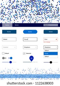 Dark BLUE vector ui kit with dots. Beautiful ui ux kit with colorful dots in its header. Simple colorful design for websites.