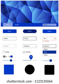 Dark BLUE vector ui kit in polygonal style. Colorful ui/ux kit with header consisted of triangles. Modern template for your landing page.