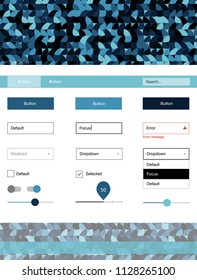 Dark BLUE vector ui kit with dots. Colorful Style guide with circles on abstract background. Beautiful layout for websites, landing pages.