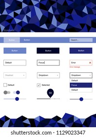 Dark BLUE vector ui kit in polygonal style. Simple Material Design Kit with colorful mosaic of triangles. This sample is for your website.