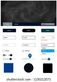 Dark BLUE vector ui kit with clouds & stars. Decorative ui kit design in abstract style with colorful sky. Simple colorful design for websites.