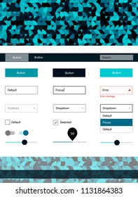 Dark BLUE vector ui kit with dots. Modern Style guide with colorful gradient circles in its header. This sample is for your website.
