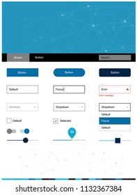 Dark BLUE vector ui kit in polygonal style with circles. Style guide with triangles, circles on abstract background. Simple colorful design for websites.