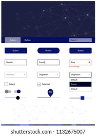 Dark BLUE vector ui kit in polygonal style with circles. Colorful ui/ux kit with triangles, circles in header. This sample is for your landing page.