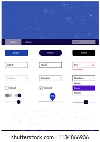 Dark BLUE vector ui kit in polygonal style with circles. Colorful ui/ux kit with triangles, circles in header. Modern template for your landing page.