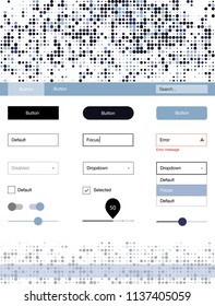 Dark BLUE vector ui kit with dots. Modern Style guide with colorful gradient circles in its header. This template you can use for websites.