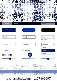 Dark BLUE vector ui kit with dots. Web ui kit with abstract gradient circles in its header. This sample is for your landing page.