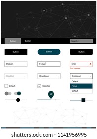 Dark BLUE vector ui kit in polygonal style with circles. Style guide in polygonal style with triangles, circles. Simple colorful design for websites.