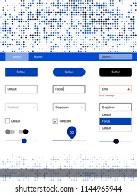 Dark BLUE vector ui kit with dots. Colorful ui/ux kit with header consisted of spheres. This sample is for your landing page.