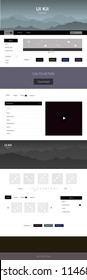 Dark BLUE vector ui kit with landscape. Modern Style guide with colorful gradient mountains in its header. Simple colorful design for tourist websites.