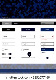 Dark BLUE vector ui kit with dots. Colorful Style guide with circles on abstract background. Modern template for your landing page.