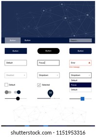 Dark BLUE vector ui kit in polygonal style with circles. Style guide in polygonal style with triangles, circles. Modern template for your landing page.