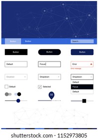 Dark BLUE vector ui kit in polygonal style with circles. Colorful ui/ux kit with triangles, circles in header. This template you can use for websites.
