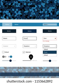 Dark BLUE vector ui kit with dots. Colorful ui/ux kit with header consisted of spheres. This template you can use for landing pages.