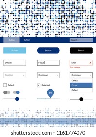 Dark BLUE vector ui kit with dots. Modern Style guide with colorful gradient circles in its header. Beautiful layout for websites, landing pages.