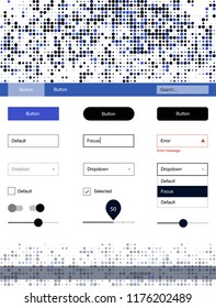 Dark BLUE vector ui kit with dots. Colorful Style guide with circles on abstract background. This template you can use for websites.