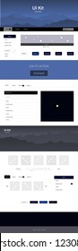 Dark BLUE vector ui kit with landscape. Web ui kit with abstract gradient hills in its header. Modern template for your landing page.