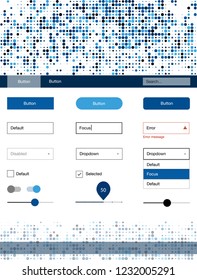 Dark BLUE vector ui kit with dots. Simple Material Design Kit with colorful dots in header. Simple colorful design for websites.