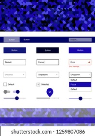 Dark BLUE vector ui kit with dots. Web ui kit with abstract gradient circles in its header. Beautiful layout for websites, landing pages.