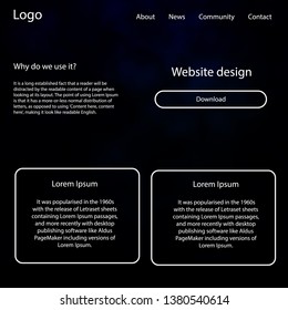 Dark BLUE vector ui kit with clouds, stars. Beautiful ui ux kit with colorful sky in its header. This sample is for your website.