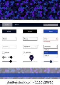 Dark BLUE vector ui ux kit with circles. Colorful ui/ux kit with header consisted of spheres. Simple colorful design for websites.