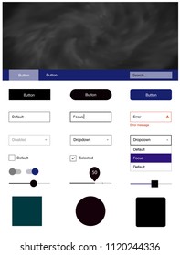 Dark BLUE vector ui ux kit with space stars. Web ui kit with abstract gradient clouds in its header. This sample is for your website.