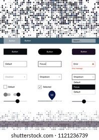 Dark BLUE vector ui ux kit with circles. Beautiful ui ux kit with colorful dots in its header. Modern template for your landing page.
