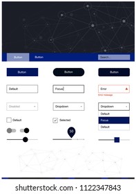 Dark BLUE vector ui ux kit in triangular style with circles. Ui Ux kit with colorful polygonal background in its header. Modern template for your landing page.