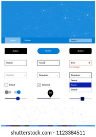 Dark BLUE vector ui ux kit in triangular style with circles. Style guide with triangles, circles on abstract background. This template you can use for websites.