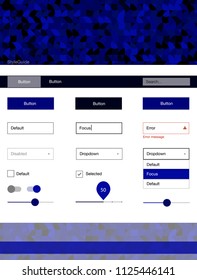 Dark BLUE vector ui ux kit with circles. Beautiful ui ux kit with colorful dots in its header. This template you can use for websites.