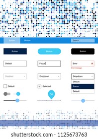 Dark BLUE vector ui ux kit with circles. Colorful Style guide with circles on abstract background. Modern template for your landing page.