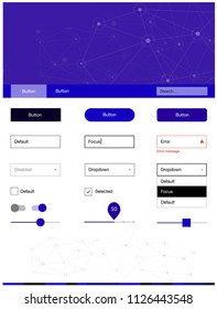 Dark BLUE vector ui ux kit in triangular style with circles. Ui Ux kit with colorful polygonal background in its header. This template you can use for landing pages.