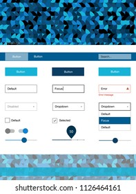 Dark BLUE vector ui ux kit with circles. Beautiful ui ux kit with colorful dots in its header. This template you can use for landing pages.