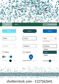 Dark BLUE vector ui ux kit with circles. Colorful ui/ux kit with header consisted of spheres. Simple colorful design for websites.