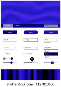 Dark BLUE vector ui ux kit with lines, ovals. Shining curly illustration in marble style with gradient. This template you can use for landing pages.