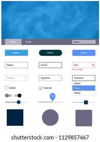 Dark BLUE vector ui ux kit with space stars. Colorful ui/ux kit with header consisted of clouds & stars. This sample is for your landing page.