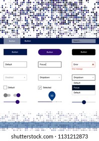 Dark BLUE vector ui ux kit with circles. Colorful ui/ux kit with header consisted of spheres. This template you can use for landing pages.