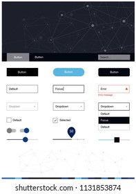 Dark BLUE vector ui ux kit in triangular style with circles. Style guide in polygonal style with triangles, circles. This template you can use for landing pages.