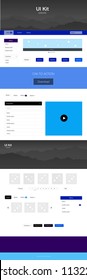 Dark BLUE vector ui ux kit with hills and rocks. Beautiful ui ux kit with colorful mountains in its header. Beautiful layout for websites, landing pages.