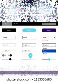 Dark BLUE vector ui ux kit with circles. Colorful Style guide with circles on abstract background. This template you can use for websites.