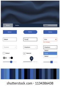 Dark BLUE vector ui ux kit with lines, ovals. Creative illustration in halftone marble style with gradient. This template you can use for landing pages.