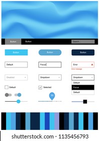 Dark BLUE vector ui ux kit with lines, ovals. Elegant bright illustration with gradient  in memphis style. Beautiful layout for websites, landing pages.