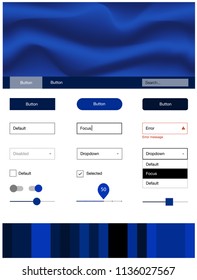 Dark BLUE vector ui ux kit with lines, ovals. Elegant bright illustration with gradient  in memphis style. This template you can use for landing pages.