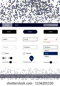 Dark BLUE vector ui ux kit with circles. Beautiful ui ux kit with colorful dots in its header. This sample is for your website.