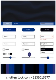 Dark BLUE vector ui ux kit with lines, ovals. Creative illustration in halftone marble style with gradient. This template you can use for websites.