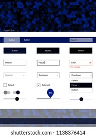 Dark BLUE vector ui ux kit with circles. Simple Material Design Kit with colorful dots in header. This sample is for your website.
