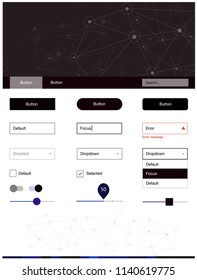 Dark BLUE vector ui ux kit in triangular style with circles. Web ui kit with abstract triangles, circles in its header. This sample is for your landing page.