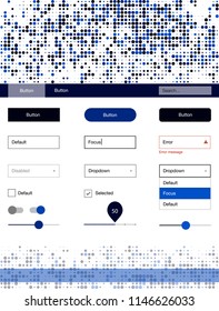 Dark BLUE vector ui ux kit with circles. Beautiful ui ux kit with colorful dots in its header. This template you can use for landing pages.