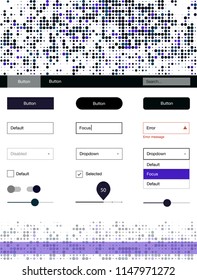Dark BLUE vector ui ux kit with circles. Beautiful ui ux kit with colorful dots in its header. Simple colorful design for websites.